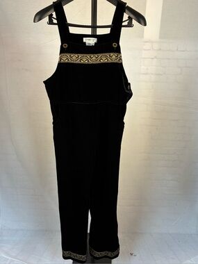 Coldwater Creek Black Velvet Overalls w/ Gold Trim S Petite